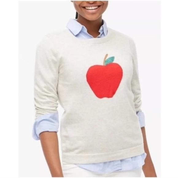 J. Crew Sweaters - NWT J. Crew Teddie Oatmeal Sweater with Red Apple Design ~size Medium